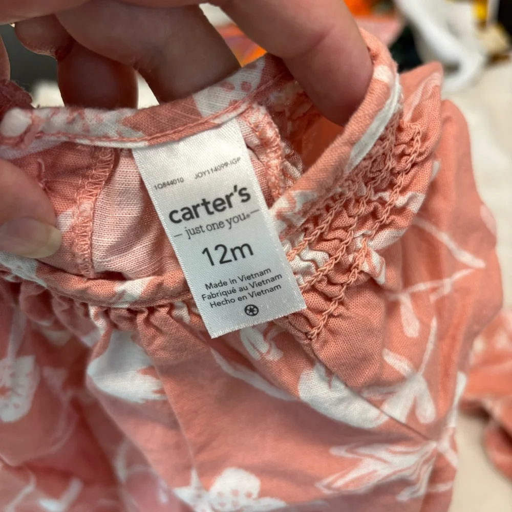 Carter's Romper & matching Sun Hat Set 12M Pink Floral
